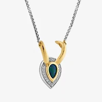 Marvel Fine Jewelry Womens Diamond Accent Lab Created Green Opal 14K Gold Over Silver Pear 18 Inch Pendant Necklace