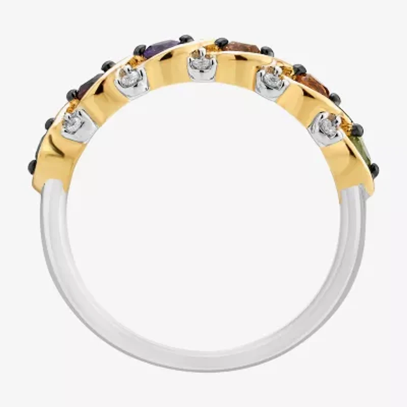Marvel Fine Jewelry Womens Diamond Accent Genuine Yellow Citrine 14K Gold Over Silver 5-Stone Band
