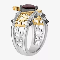 Enchanted Disney Fine Jewelry Womens 1/8 CT. T.W. Genuine Red Garnet 14K Gold Over Silver Heart Evil Queen Side Stone Cocktail Ring