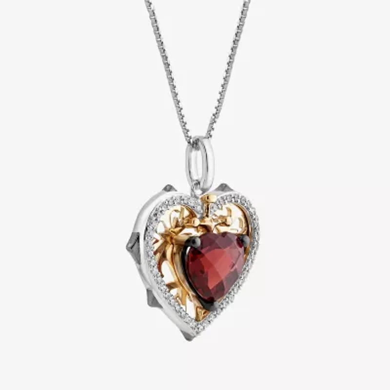 Enchanted Disney Fine Jewelry Womens 1/6 CT. T.W. Genuine Red Garnet 14K Gold Over Silver Heart 18 Inch Pendant Necklace