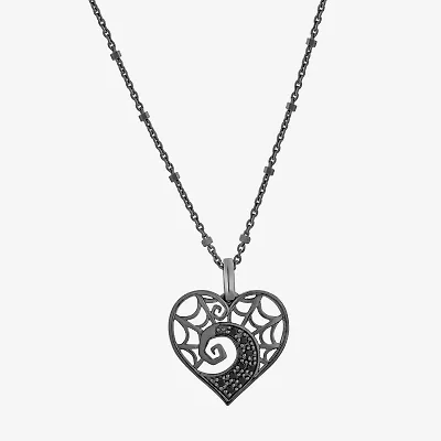 Disney Jewels Collection Womens 1/10 CT. T.W. Natural Black Diamond Sterling Silver Heart 18 Inch Pendant Necklace