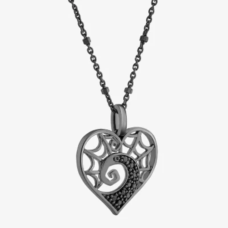 Disney Jewels Collection Womens 1/10 CT. T.W. Natural Black Diamond Sterling Silver Heart 18 Inch Pendant Necklace