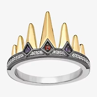 Enchanted Disney Fine Jewelry Womens Diamond Accent Genuine Red Garnet 14K Gold Over Silver Crown Evil Queen Side Stone Cocktail Ring