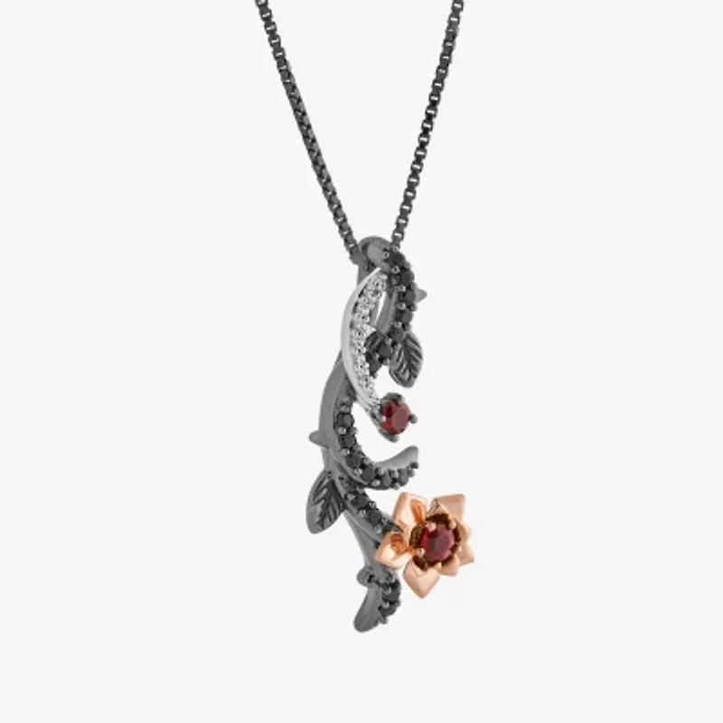 Enchanted Disney Fine Jewelry Womens 1/6 CT. T.W. Genuine Red Garnet 14K Rose Gold Over Silver Flower 18 Inch Pendant Necklace