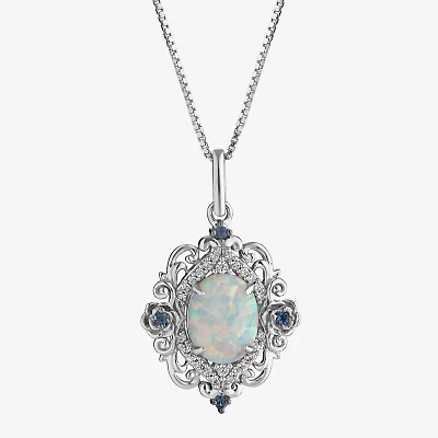 Enchanted Disney Fine Jewelry Womens 1/10 CT. T.W. Lab Created White Opal Sterling Silver 18 Inch Pendant Necklace