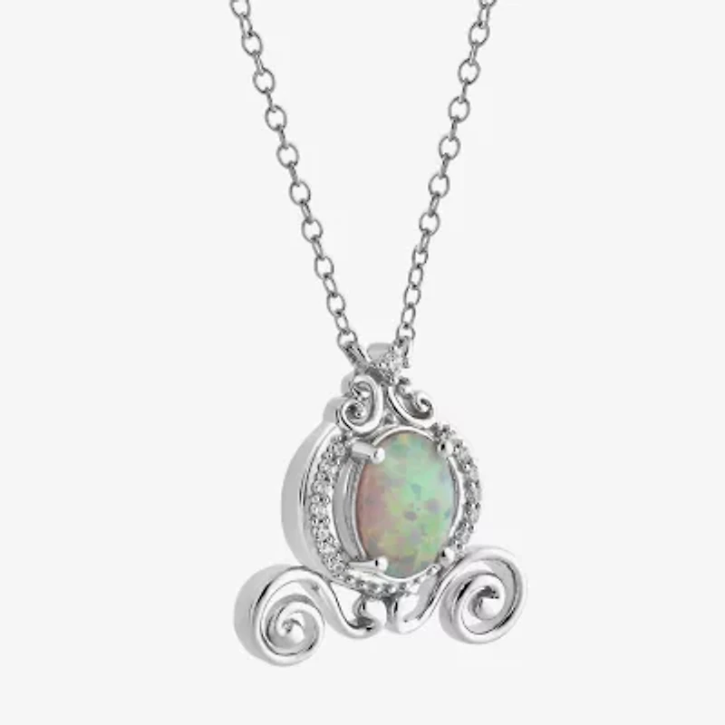 Enchanted Disney Fine Jewelry Womens Diamond Accent Lab Created White Opal Sterling Silver 18 Inch Pendant Necklace