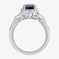 Enchanted Disney Fine Jewelry Womens 1/5 CT. Lab Created Blue Topaz Sterling Silver Cinderella Side Stone Solitaire Cocktail Ring
