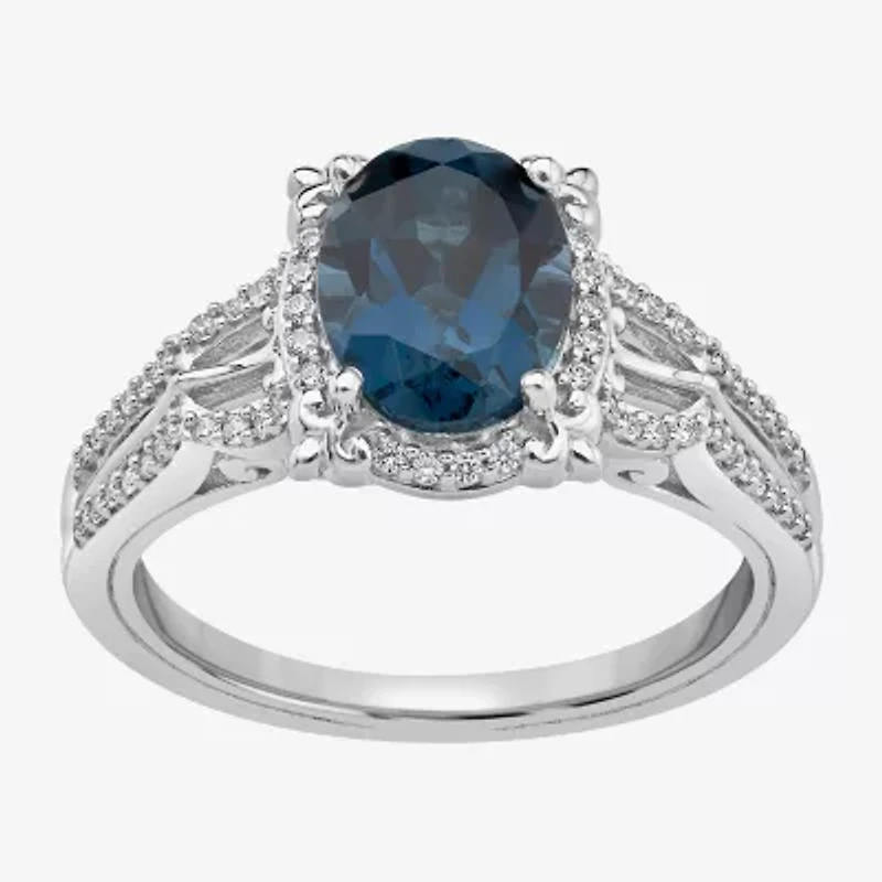 Enchanted Disney Fine Jewelry Womens 1/5 CT. Lab Created Blue Topaz Sterling Silver Cinderella Side Stone Solitaire Cocktail Ring