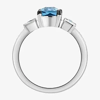 Marvel Fine Jewelry Womens Diamond Accent Genuine Blue Topaz Sterling Silver Oval Loki Side Stone Cocktail Ring