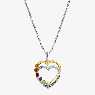 Marvel Fine Jewelry Womens 1/10 CT. T.W. Genuine Multi Color 14K Gold Over Silver Sterling Silver Heart 18 Inch Pendant Necklace