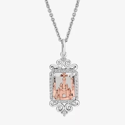Enchanted Disney Fine Jewelry Womens 1/6 CT. T.W. Genuine White Quartz 14K Two Tone Gold Over Silver 18 Inch Pendant Necklace