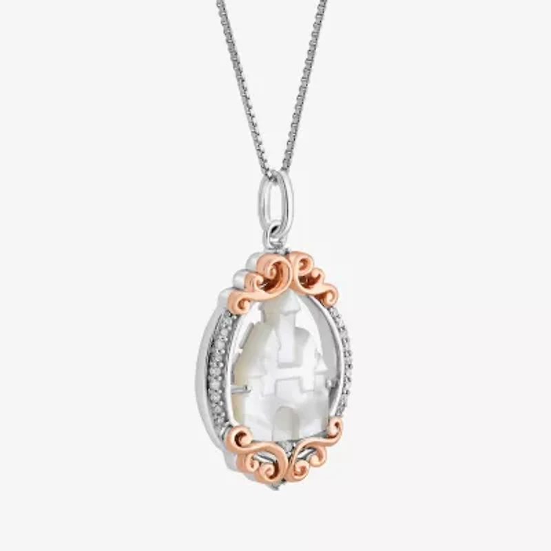 Enchanted Disney Fine Jewelry Womens 1/10 CT. T.W. Genuine White Mother Of Pearl 14K Rose Gold Over Silver 18 Inch Pendant Necklace