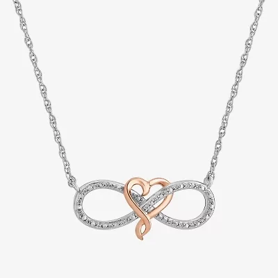 Womens Diamond Accent Natural White Diamond 14K Two Tone Gold Over Silver Heart Infinity 18 Inch Pendant Necklace