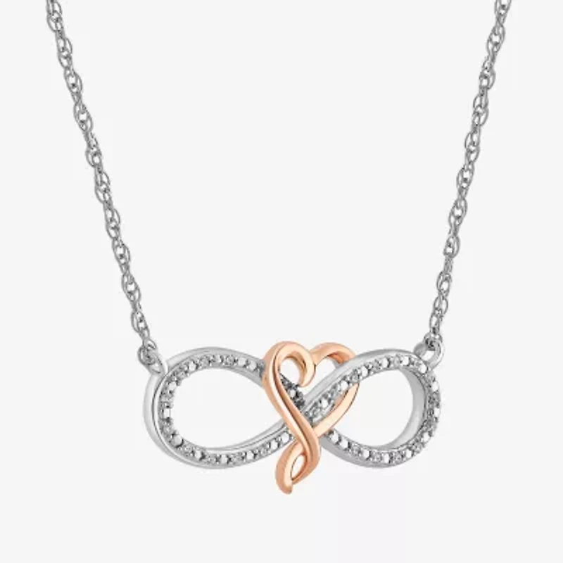 Hallmark Diamonds Womens Diamond Accent Natural White Diamond 14K Two Tone Gold Over Silver Heart Infinity 18 Inch Pendant Necklace