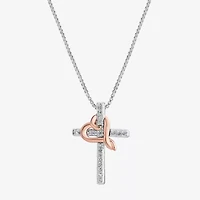 Hallmark Diamonds Womens Diamond Accent Natural White Diamond 14K Two Tone Gold Over Silver Cross Heart 18 Inch Pendant Necklace