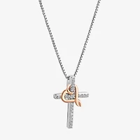 Hallmark Diamonds Womens Diamond Accent Natural White Diamond 14K Two Tone Gold Over Silver Cross Heart 18 Inch Pendant Necklace