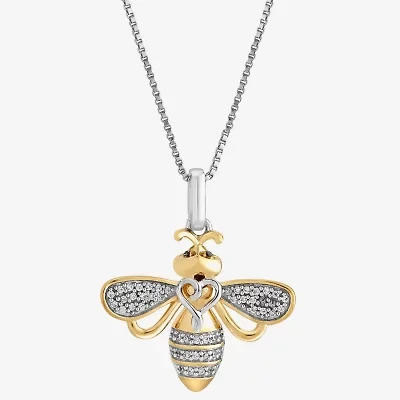 Hallmark Diamonds Bumble Bee Womens 1/10 CT. T.W. Natural White Diamond 14K Gold Over Silver 18 Inch Pendant Necklace