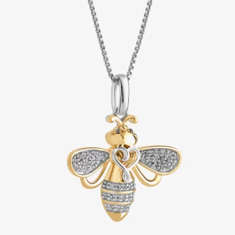 Hallmark Diamonds Bumble Bee Womens 1/10 CT. T.W. Natural White Diamond 14K Gold Over Silver 18 Inch Pendant Necklace
