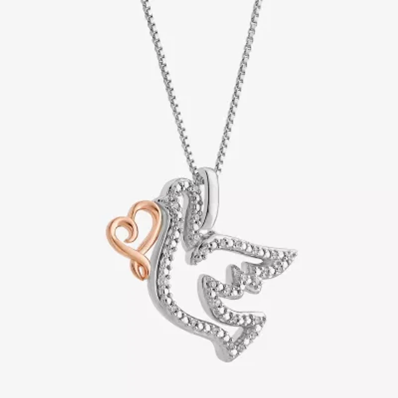Hallmark Diamonds Dove Womens Diamond Accent Natural White Diamond 14K Two Tone Gold Over Silver Heart 18 Inch Pendant Necklace