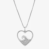 Enchanted Disney Fine Jewelry Womens 1/10 CT. T.W. Natural White Diamond Sterling Silver Heart 18 Inch Pendant Necklace