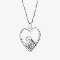 Enchanted Disney Fine Jewelry Womens 1/10 CT. T.W. Natural White Diamond Sterling Silver Heart 18 Inch Pendant Necklace