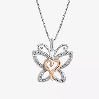 Hallmark Diamonds Womens Diamond Accent Natural White Diamond 14K Two Tone Gold Over Silver Butterfly Heart 18 Inch Pendant Necklace