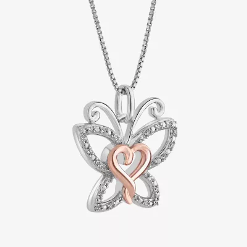 Hallmark Diamonds Womens Diamond Accent Natural White Diamond 14K Two Tone Gold Over Silver Butterfly Heart 18 Inch Pendant Necklace