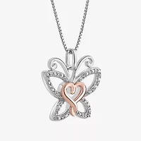 Hallmark Diamonds Womens Diamond Accent Natural White Diamond 14K Two Tone Gold Over Silver Butterfly Heart 18 Inch Pendant Necklace