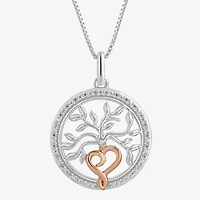 Hallmark Diamonds Tree Of Life Womens Diamond Accent Natural White Diamond 14K Two Tone Gold Over Silver Heart Round 18 Inch Pendant Necklace
