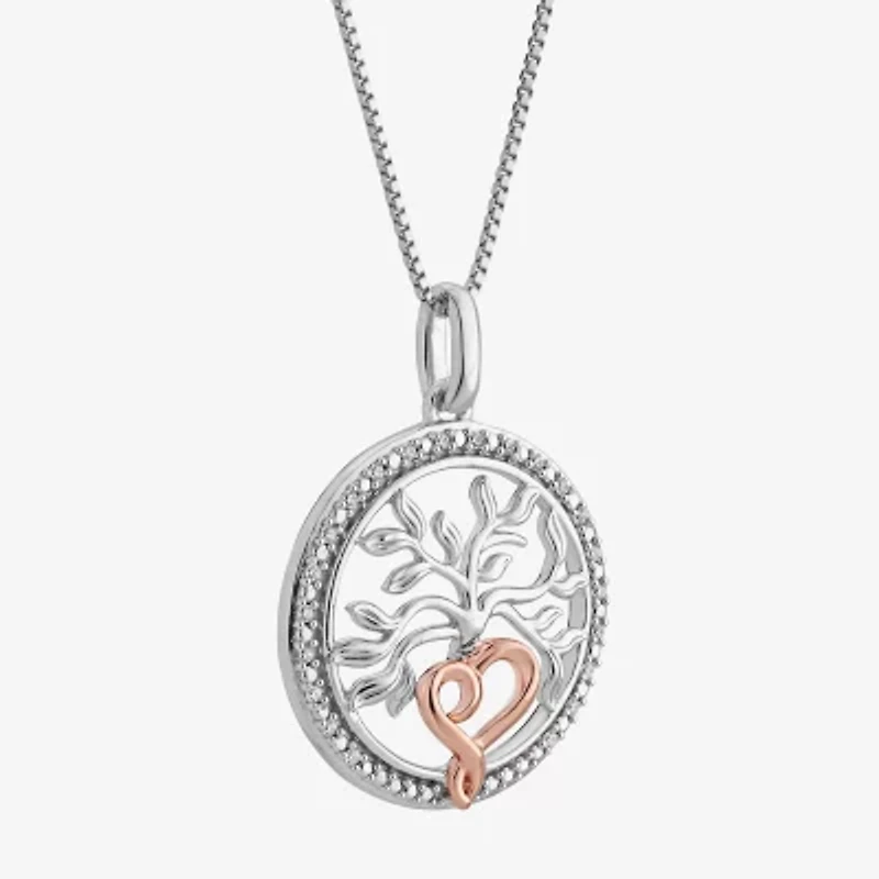 Hallmark Diamonds Tree Of Life Womens Diamond Accent Natural White Diamond 14K Two Tone Gold Over Silver Heart Round 18 Inch Pendant Necklace
