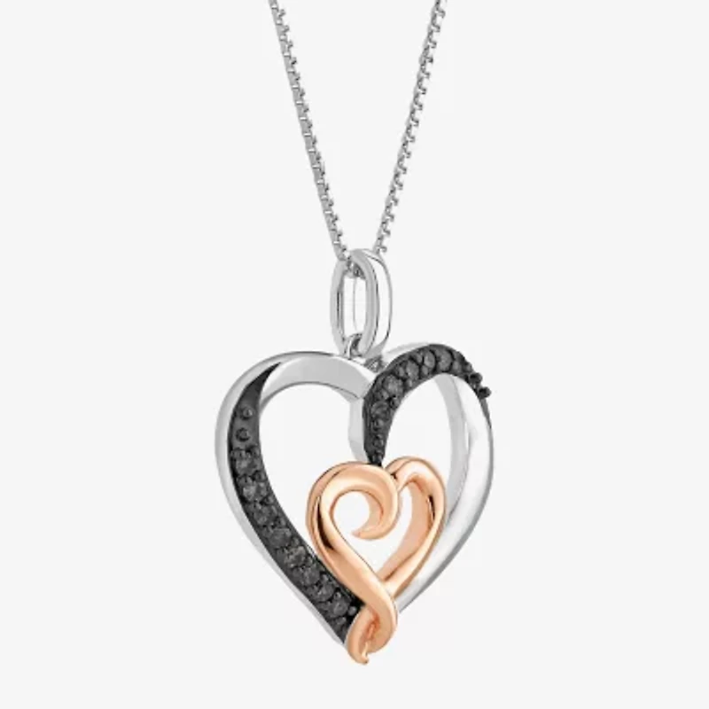 Hallmark Diamonds Womens 1/6 CT. T.W. Natural Black Diamond 14K Rose Gold Over Silver Heart 18 Inch Pendant Necklace
