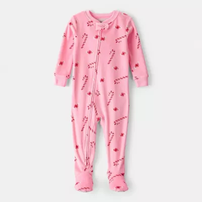 Carter's Family Matching Candy Cane Baby Girls Footed Round Neck Long Sleeve One Piece Pajama