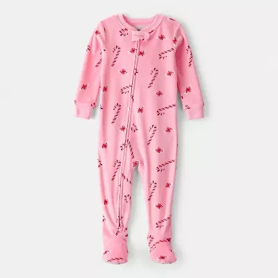 Carter's Family Matching Candy Cane Baby Girls Footed Round Neck Long Sleeve One Piece Pajama