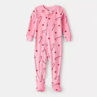 Carter's Family Matching Candy Cane Baby Girls Footed Round Neck Long Sleeve One Piece Pajama