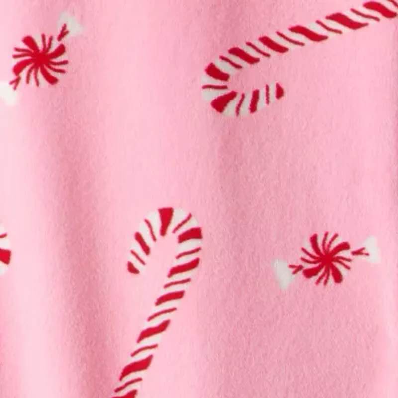 Carter's Family Matching Candy Cane Baby Girls Footed Round Neck Long Sleeve One Piece Pajama