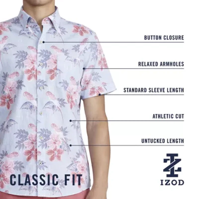 IZOD Dockside Chambray Mens Short Sleeve Regular Fit Button-Down Shirt