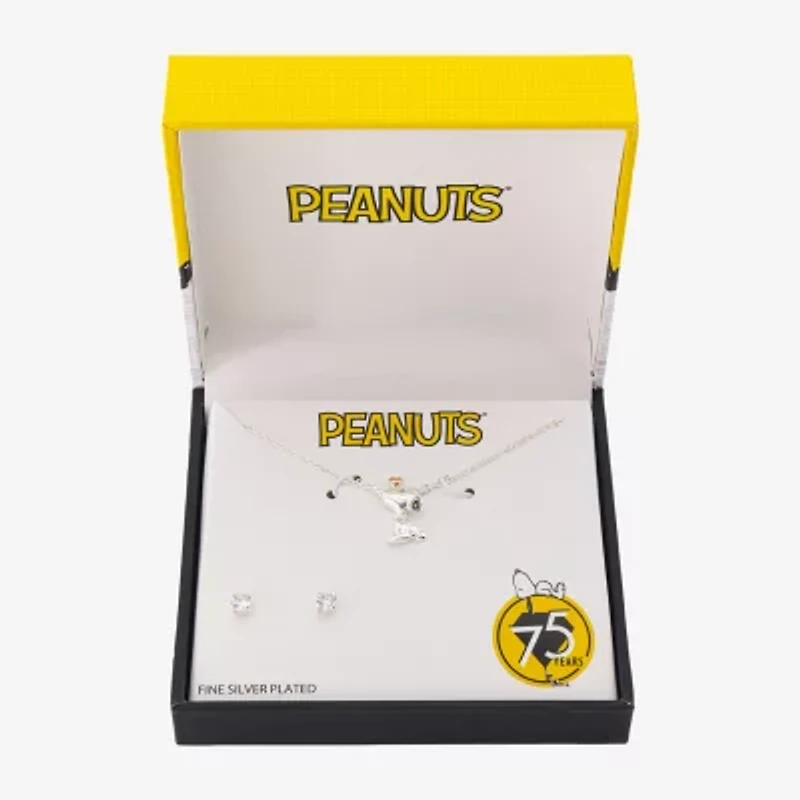 Womens Cubic Zirconia 10K Rose Gold Pure Silver Over Brass Peanuts Snoopy 2-pc. Jewelry Set