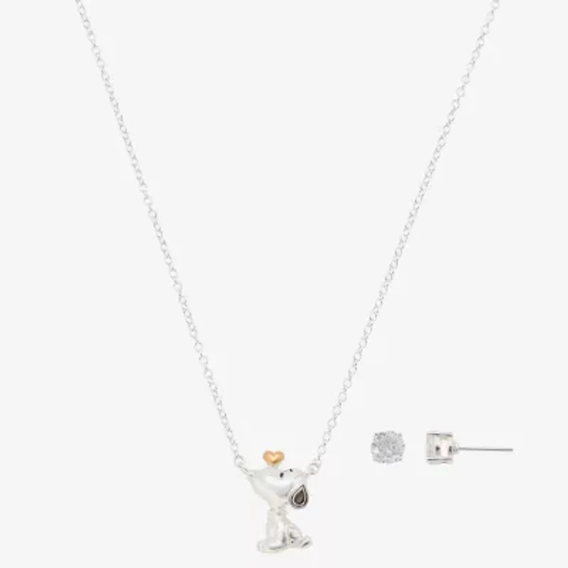 Womens Cubic Zirconia 10K Rose Gold Pure Silver Over Brass Peanuts Snoopy 2-pc. Jewelry Set