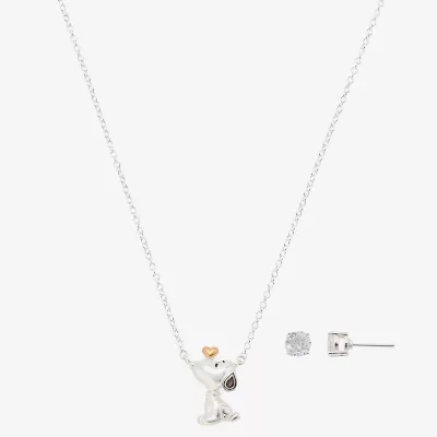 Womens Cubic Zirconia 10K Rose Gold Pure Silver Over Brass Peanuts Snoopy 2-pc. Jewelry Set