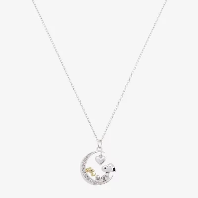 Womens Cubic Zirconia 10K Gold Over Brass Pure Silver Over Brass Heart Moon 16 Inch Pendant Necklace