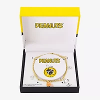 Disney Classics Womens Crystal 10K Gold Over Brass Flower Peanuts Snoopy Charm Bracelet