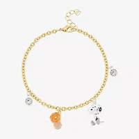 Disney Classics Womens Crystal 10K Gold Over Brass Flower Peanuts Snoopy Charm Bracelet