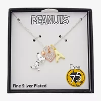 Peanuts Initial Womens Cubic Zirconia 10K Gold Over Brass Pure Silver Heart 16 Inch Charm Pendant Necklace