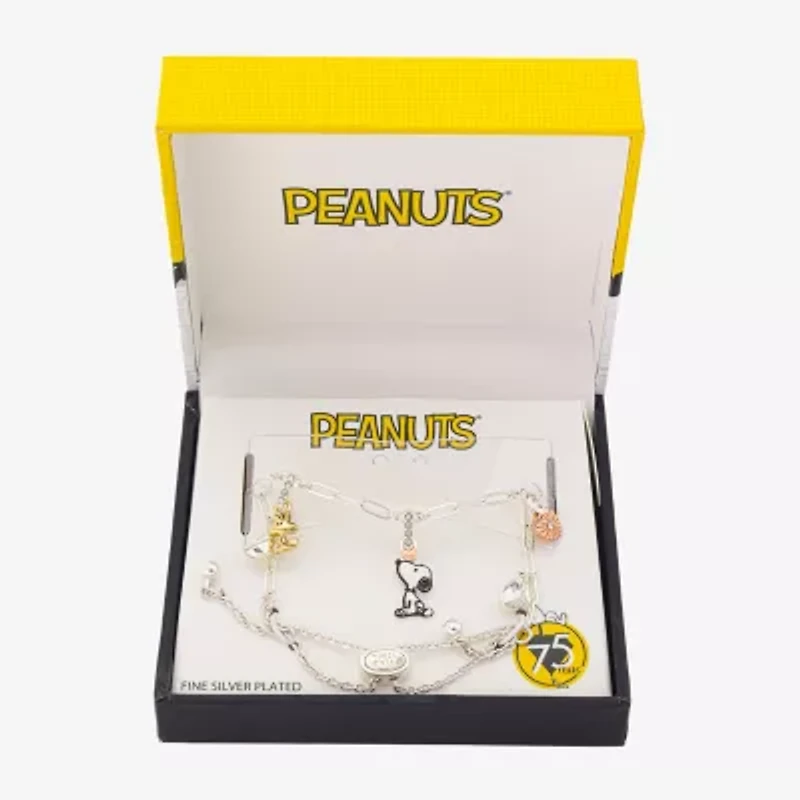 Womens Crystal 10K Gold Over Brass 10K Rose Gold Over Silver Heart Peanuts Snoopy Charm Bracelet