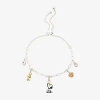 Womens Crystal 10K Gold Over Brass 10K Rose Gold Over Silver Heart Peanuts Snoopy Charm Bracelet
