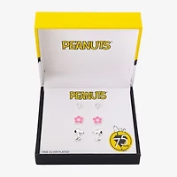 Womens Crystal Flower Heart Peanuts Snoopy 3 Pair Earring Set