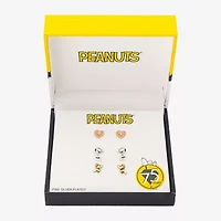 Womens Crystal 10K Gold Over Brass 10K Rose Gold Over Silver Heart Peanuts Snoopy 3 Pair Earring Set