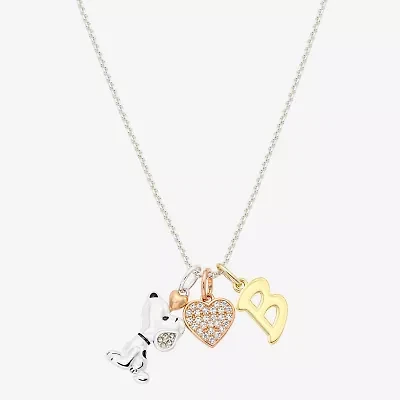 Initial Charm Womens Cubic Zirconia 10K Gold Over Brass Pure Silver Over Brass Heart 16 Inch Pendant Necklace