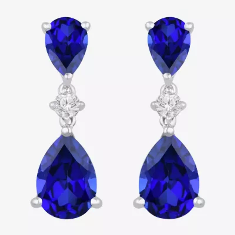 Womens Lab Created Blue Sapphire Sterling Silver Pear Drop Earrings