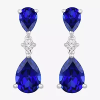 Womens Lab Created Blue Sapphire Sterling Silver Pear Drop Earrings
